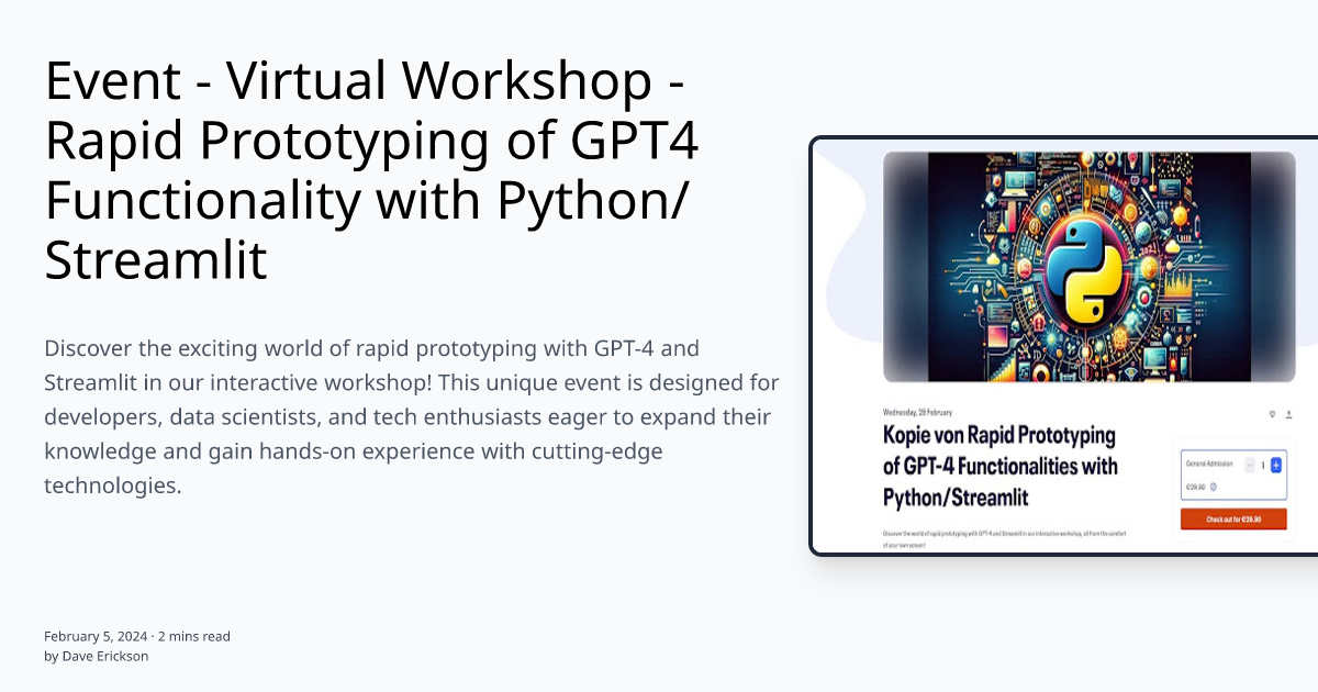 Event - Virtual Workshop - Rapid Prototyping of GPT4 Functionality with ...